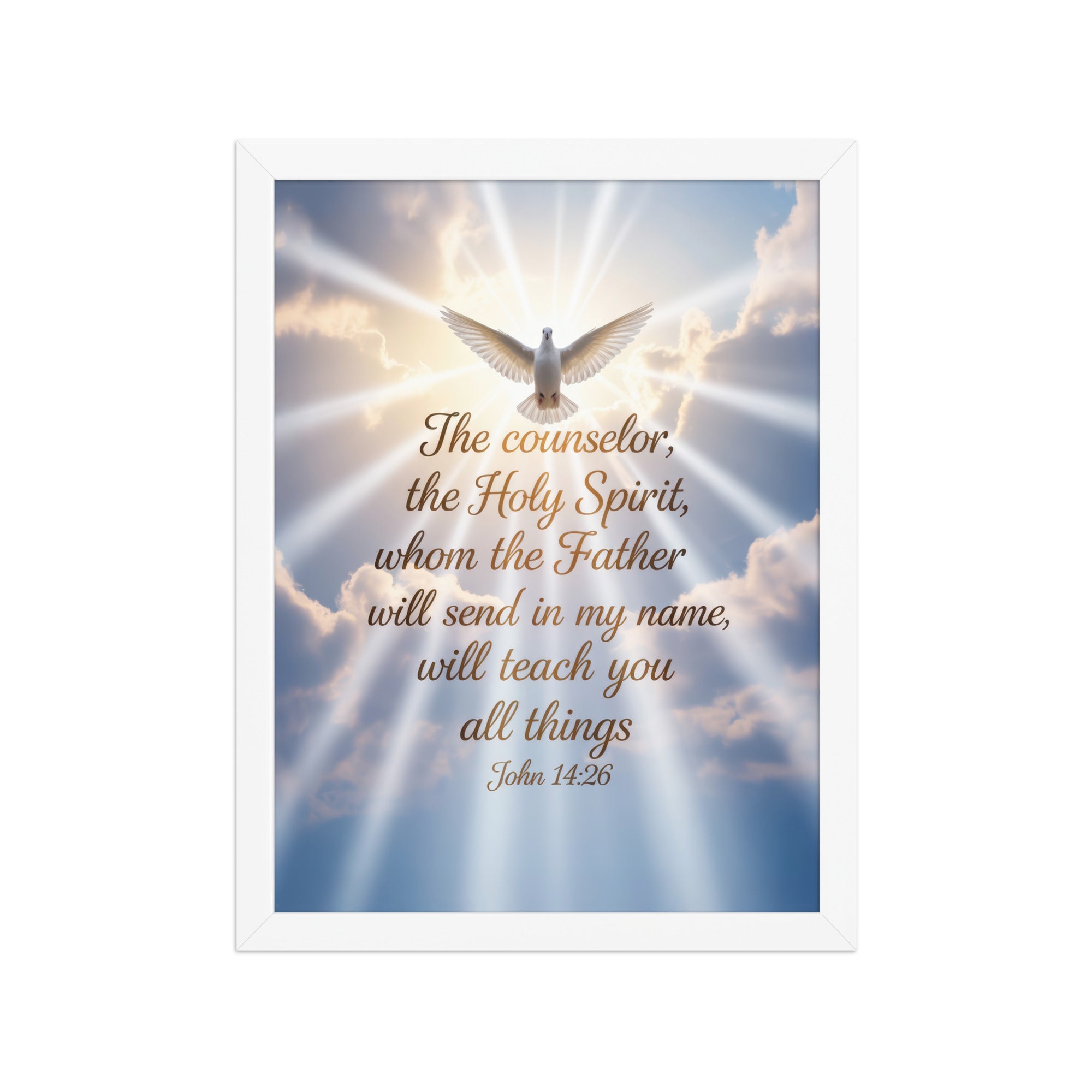 John 14:26 Bible Verse Father Enhanced Matte Paper Framed Poster White 12″×16″