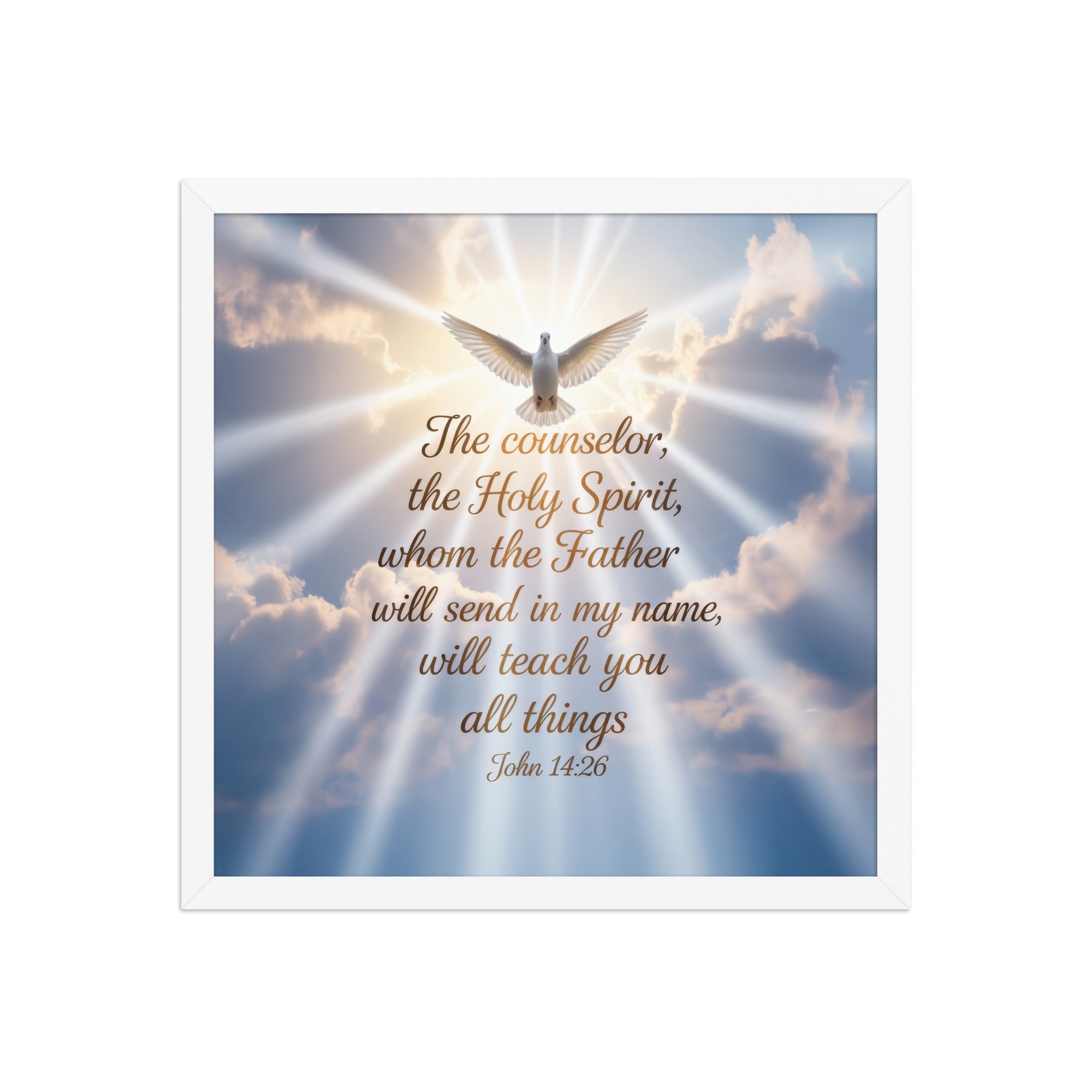 John 14:26 Bible Verse Father Enhanced Matte Paper Framed Poster White 16″×16″