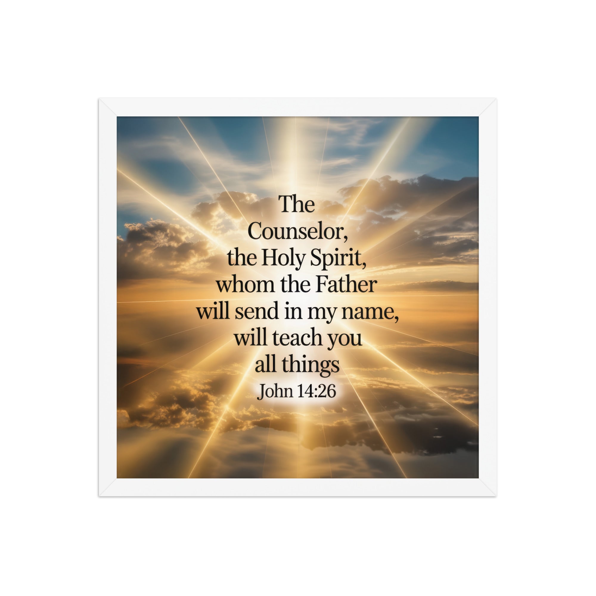 John 14:26 Bible Verse will send Enhanced Matte Paper Framed Poster White 16″×16″