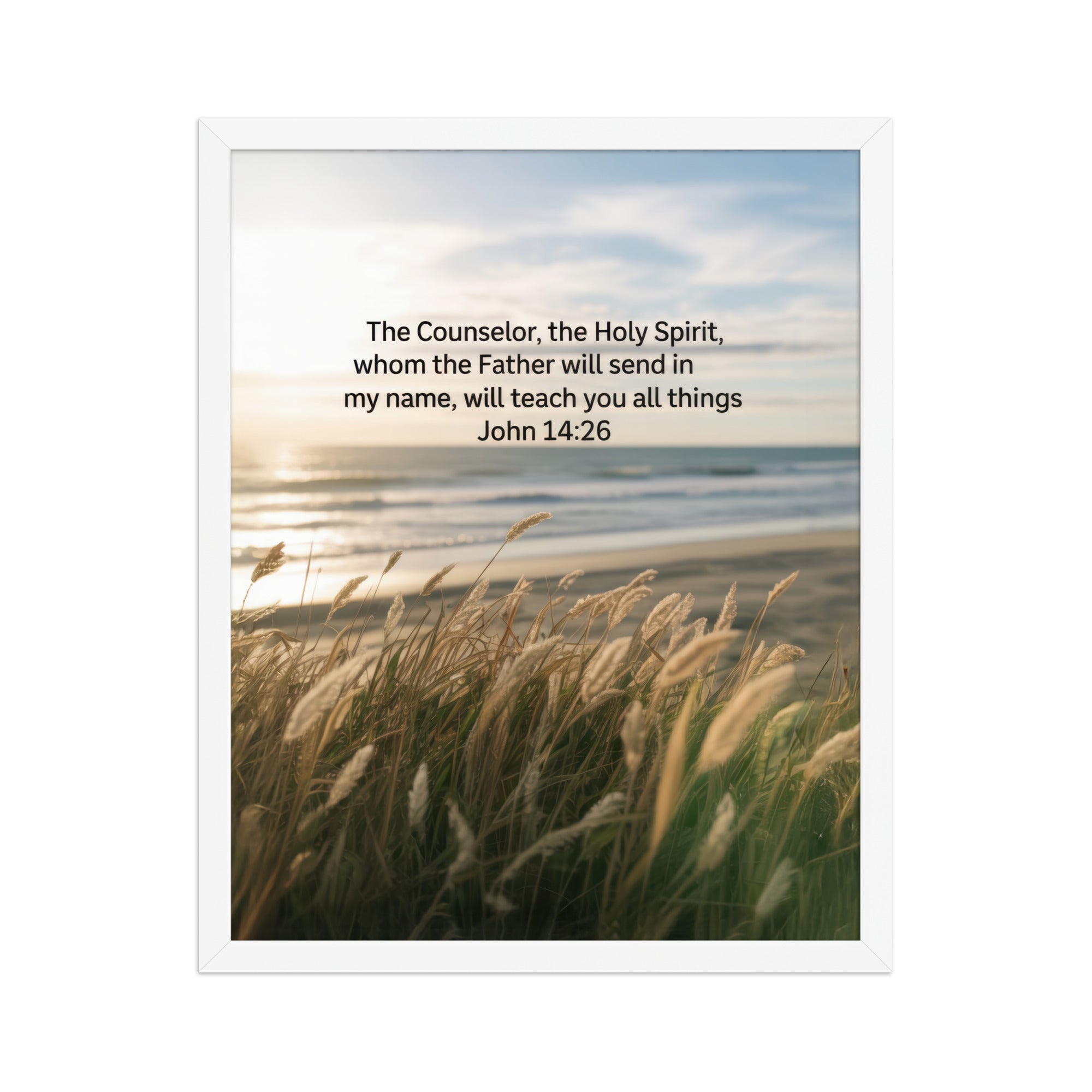 John 14:26 Bible Verse in my name Enhanced Matte Paper Framed Poster White 16″×20″
