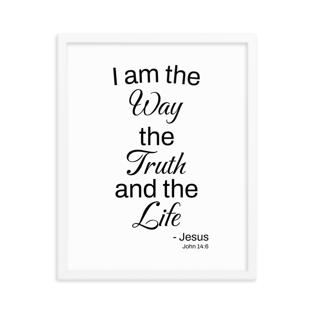 John 14:6 Bible Verse, Black Text Matte Paper Framed Poster