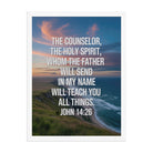 John 14:26 Bible Verse will teach Enhanced Matte Paper Framed Poster White 18″×24″