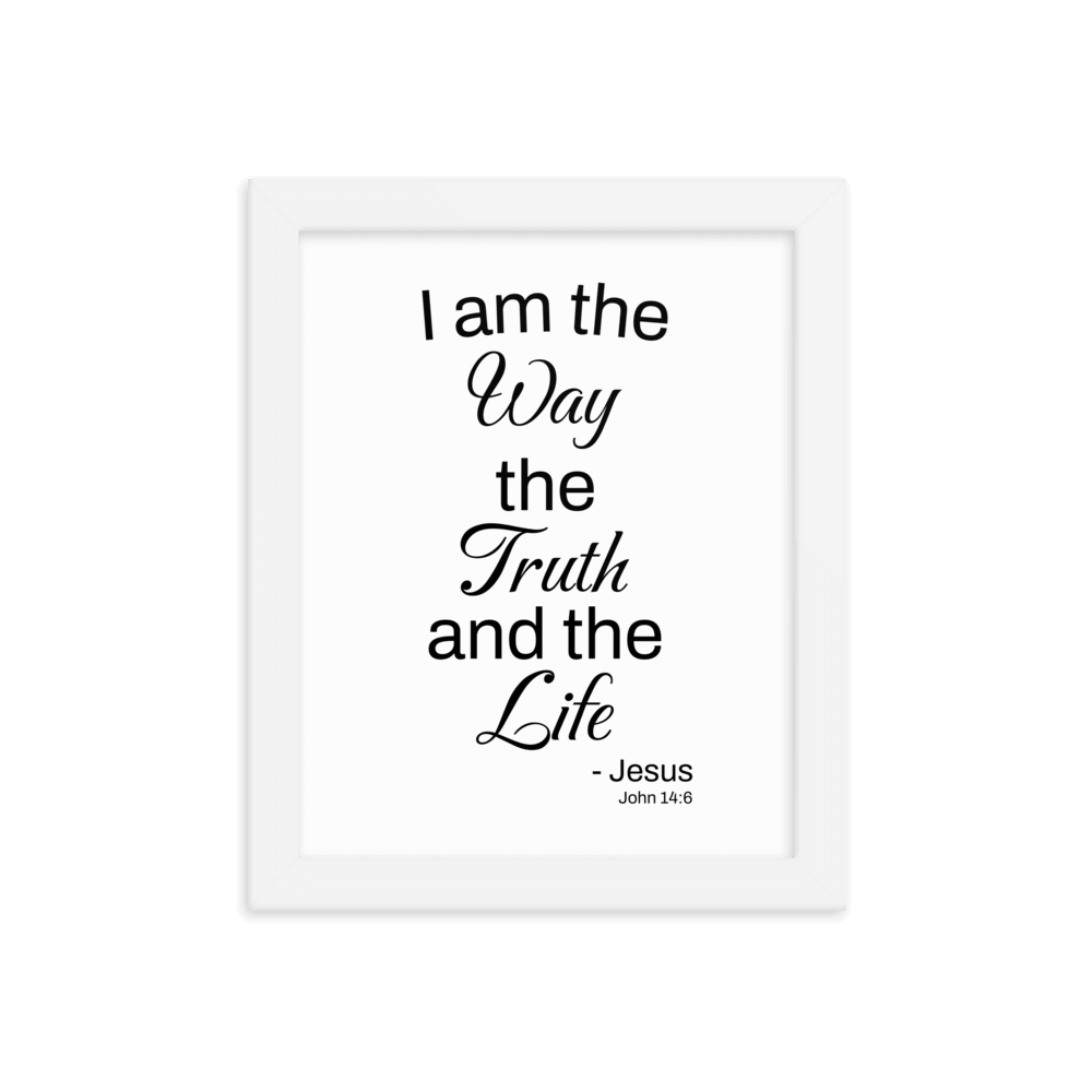 John 14:6 Bible Verse, Black Text Matte Paper Framed Poster