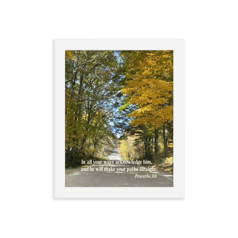 Prov 3:6, Bible Verse, Fall Road Framed Poster