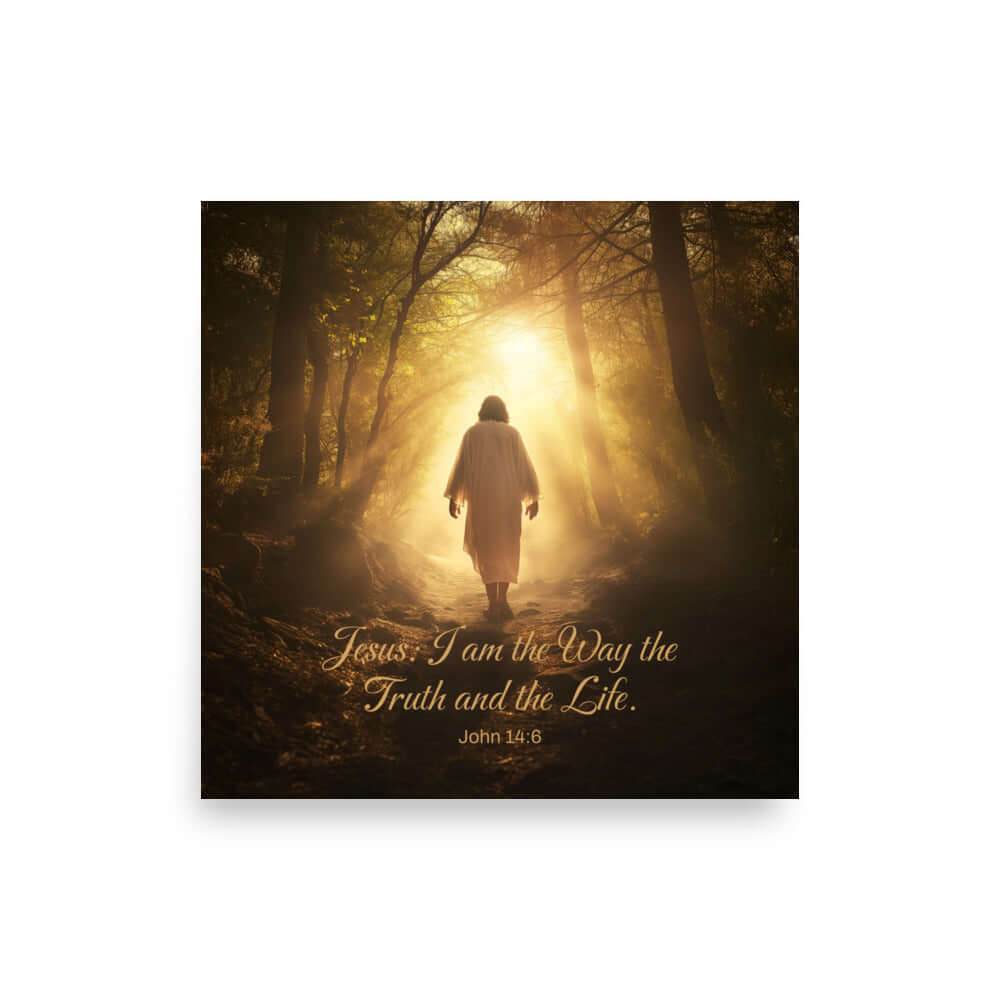 John 14:6 Bible Verse, Color Text Forest Image Poster