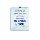 1 Pet 5:7 - Bible Verse, casting all your worries on Him Enhanced Matte Paper Poster