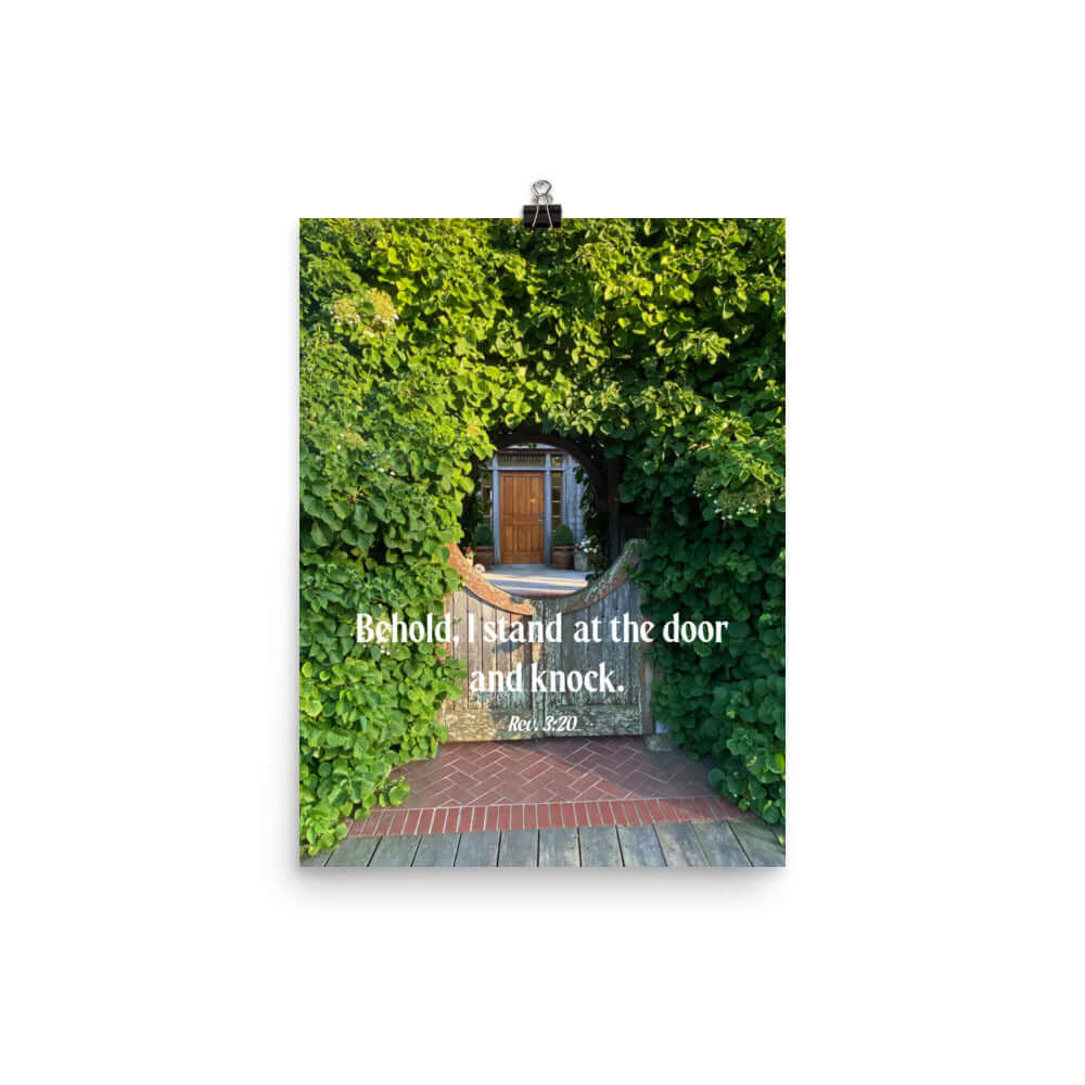 Rev 3:20 Bible Verse, Garden Doorway Enhanced Matte Paper Poster