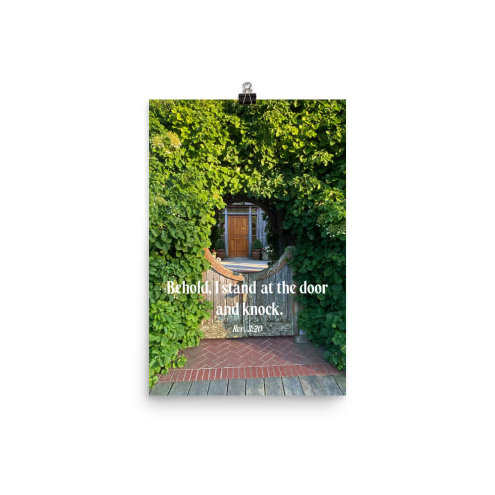 Rev 3:20 Bible Verse, Garden Doorway Enhanced Matte Paper Poster