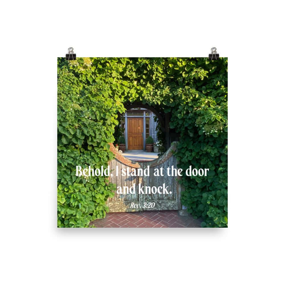 Rev 3:20 Bible Verse, Garden Doorway Enhanced Matte Paper Poster