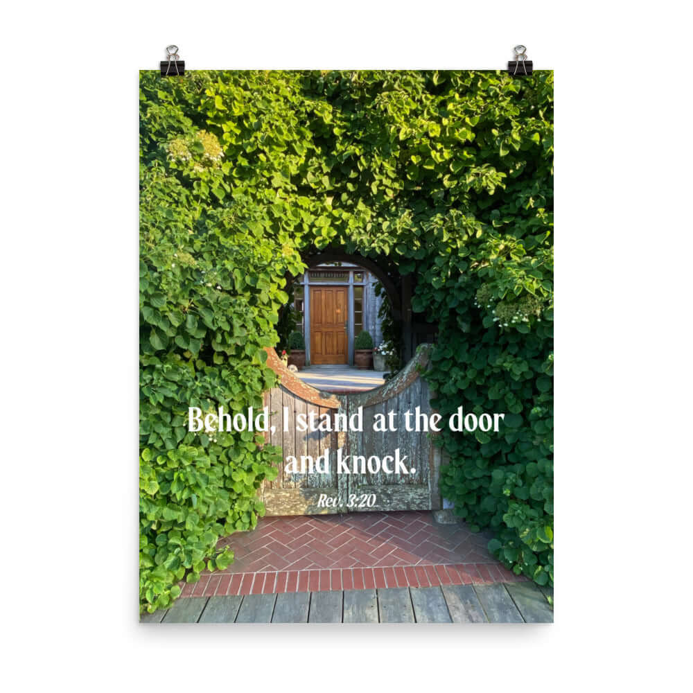 Rev 3:20 Bible Verse, Garden Doorway Enhanced Matte Paper Poster