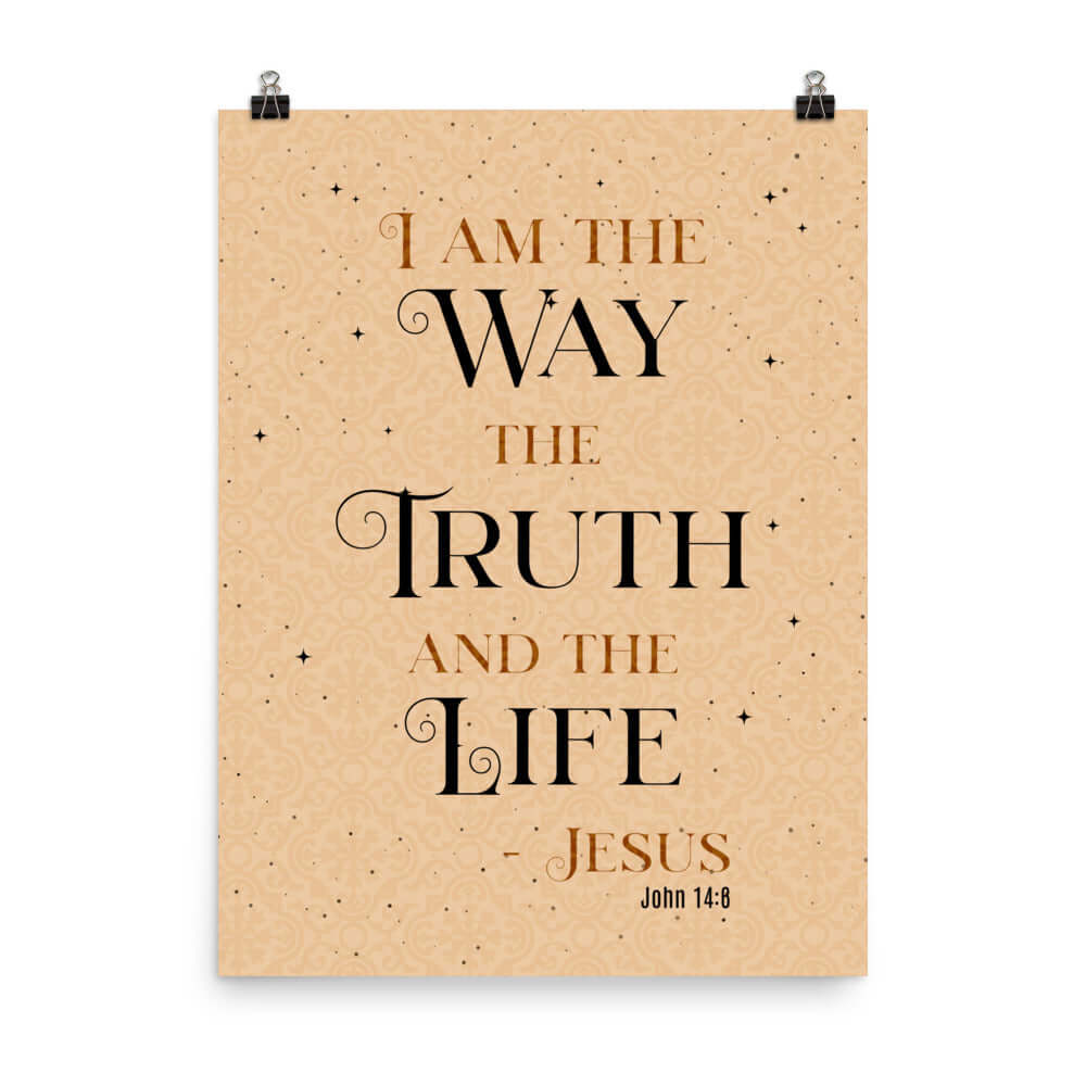 John 14:6 Bible Verse, Color Text Brown Background Enhanced Matte Paper Poster