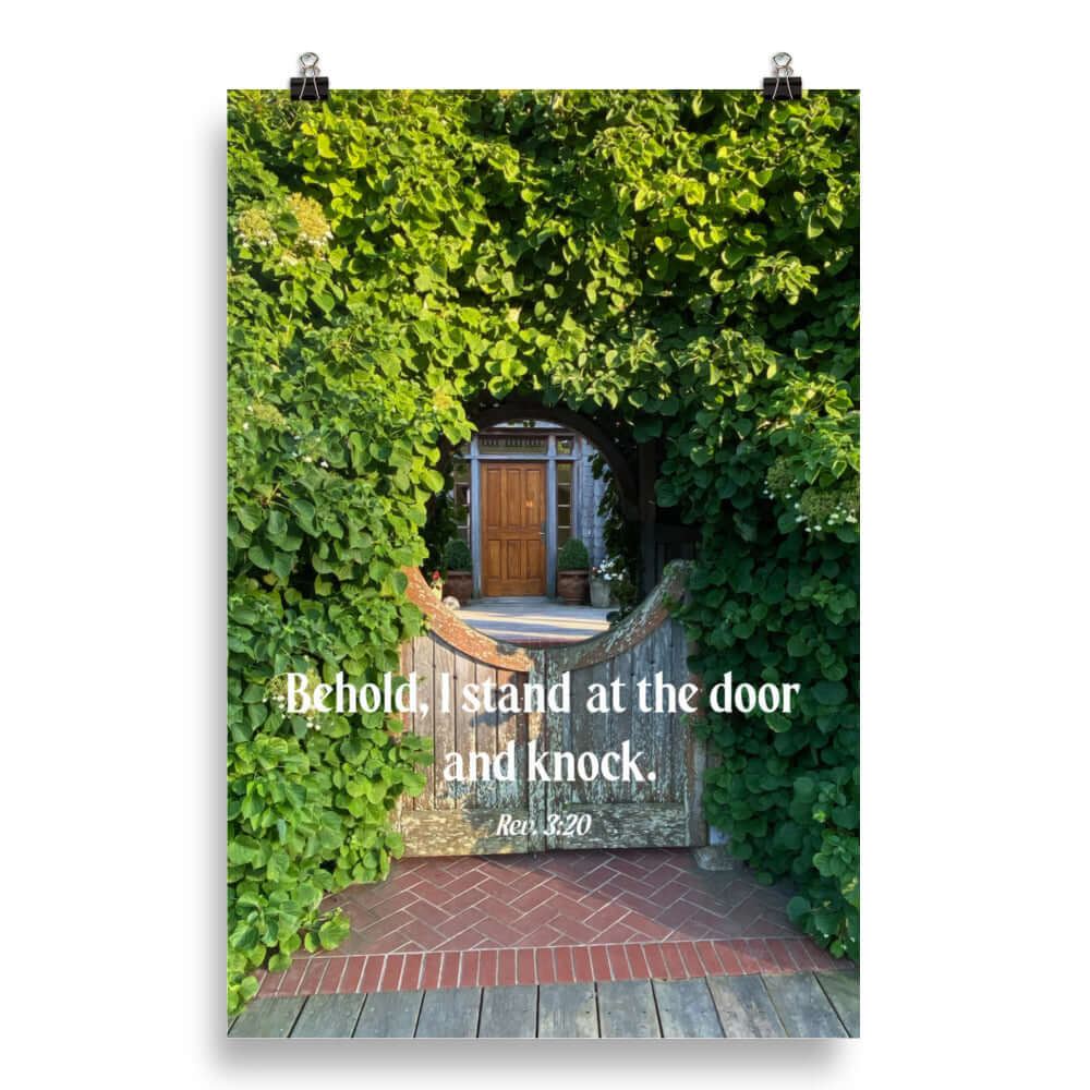 Rev 3:20 Bible Verse, Garden Doorway Enhanced Matte Paper Poster