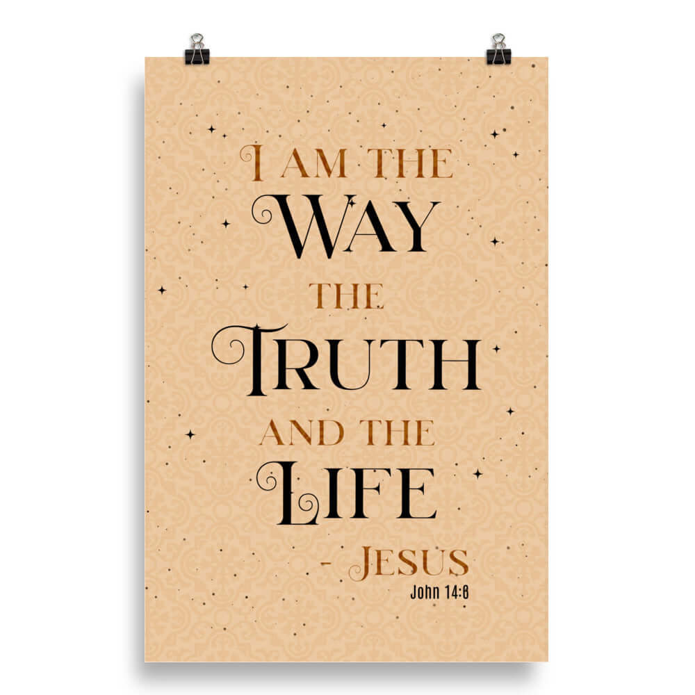 John 14:6 Bible Verse, Color Text Brown Background Enhanced Matte Paper Poster