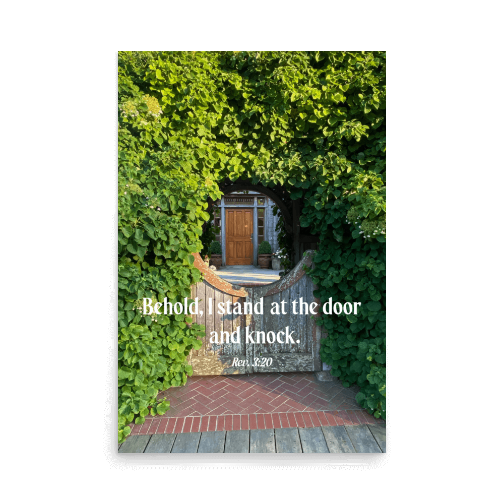 Rev 3:20 Bible Verse, Garden Doorway Poster