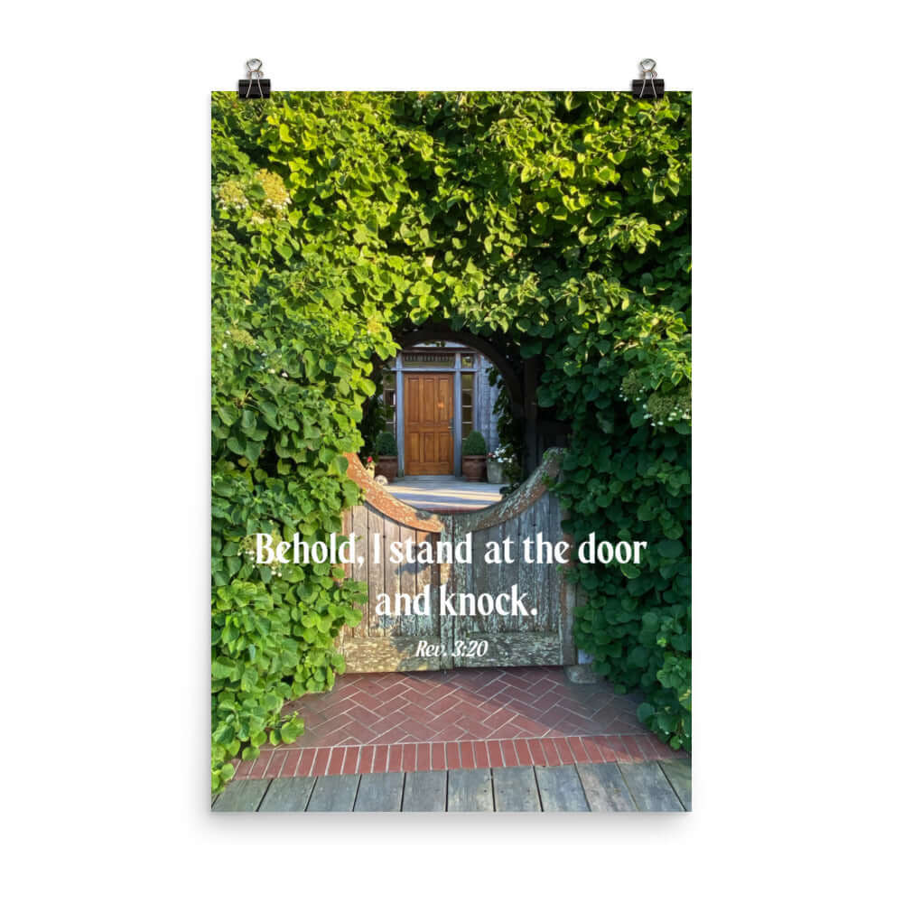 Rev 3:20 Bible Verse, Garden Doorway Enhanced Matte Paper Poster