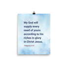 Phil 4:19 - Bible Verse, God will supply Enhanced Matte Paper Poster