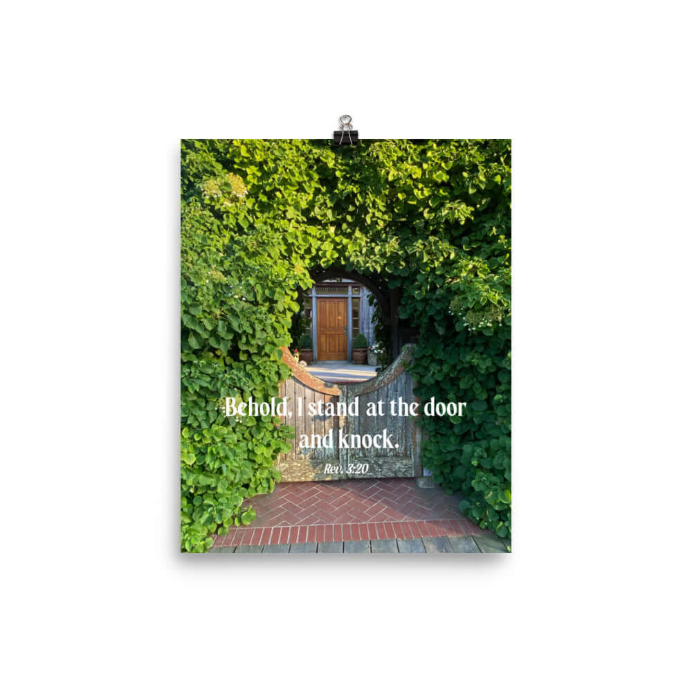 Rev 3:20 Bible Verse, Garden Doorway Enhanced Matte Paper Poster