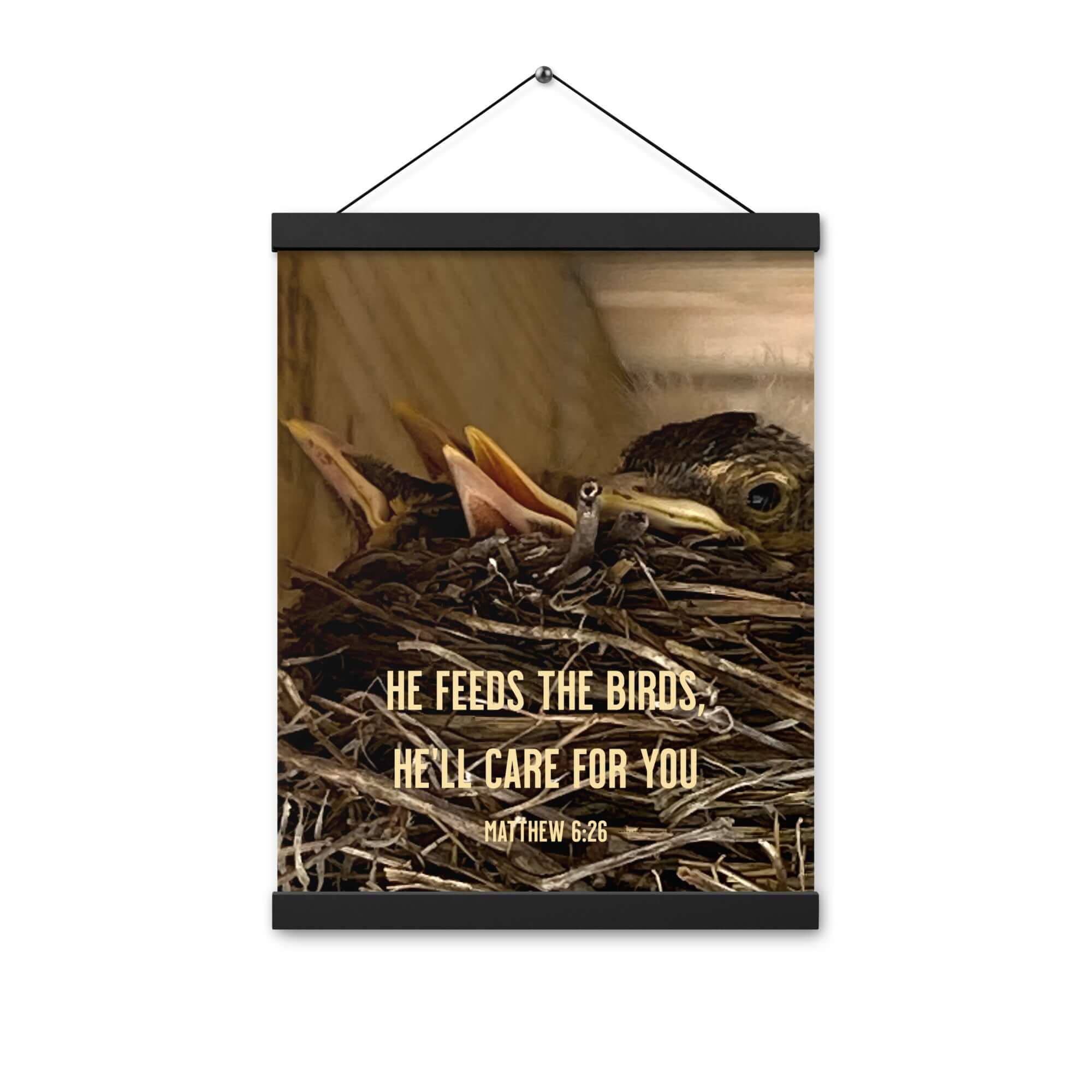 Matt 6:26, Baby Robins, He'll Care for You Hanger Poster