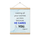 1 Pet 5:7 - Bible Verse, casting all your worries on Him Enhanced Matte Paper Poster With Hanger