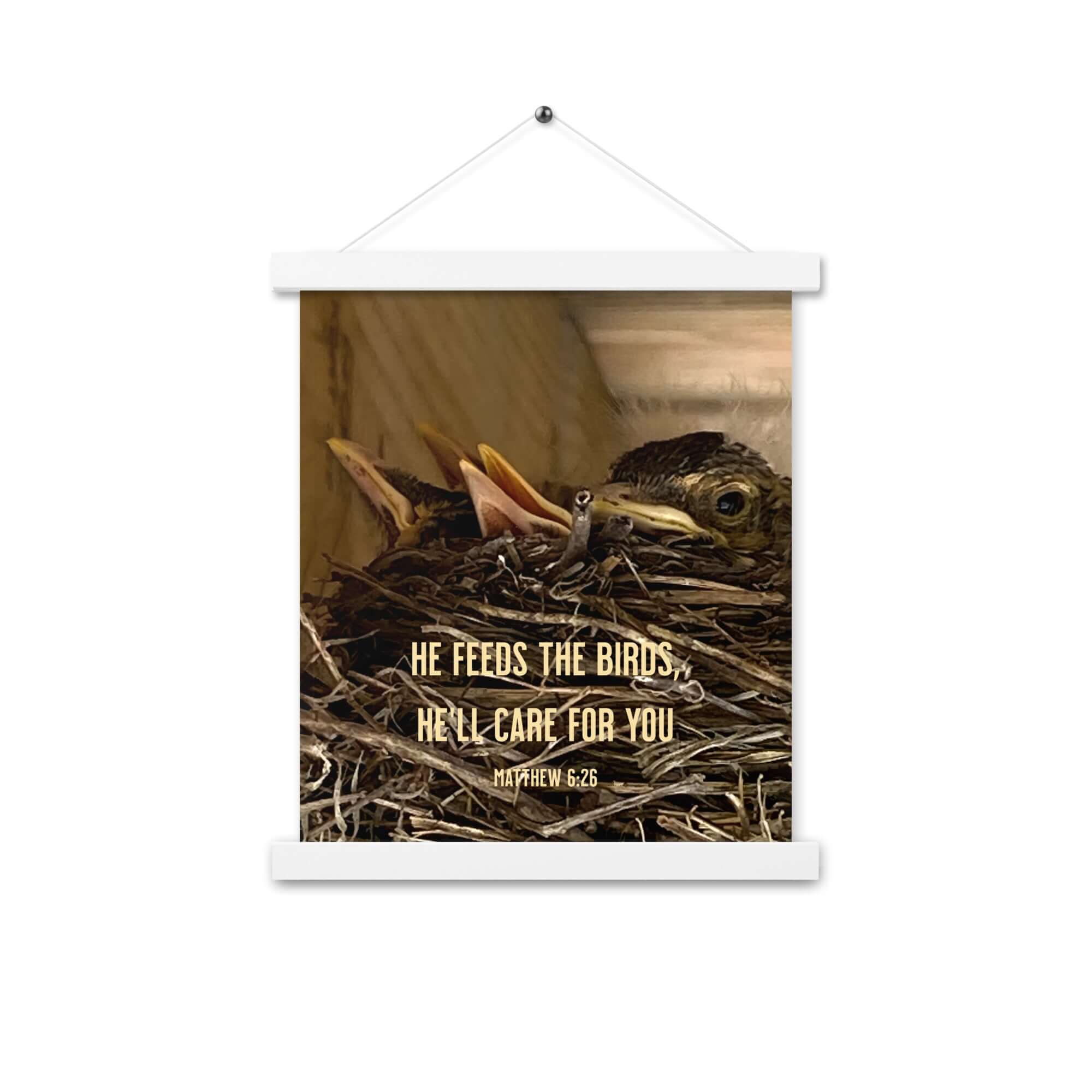 Matt 6:26, Baby Robins, He'll Care for You Hanger Poster