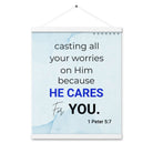 1 Pet 5:7 - Bible Verse, casting all your worries on Him Enhanced Matte Paper Poster With Hanger