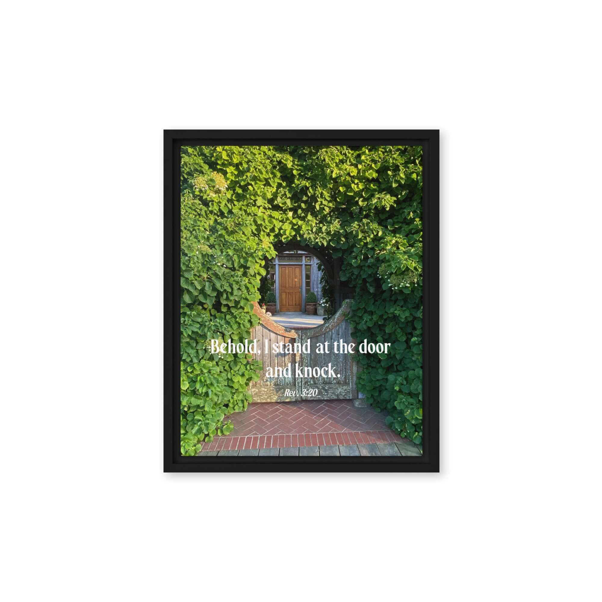 Rev 3:20 Bible Verse, Garden Doorway Framed Canvas