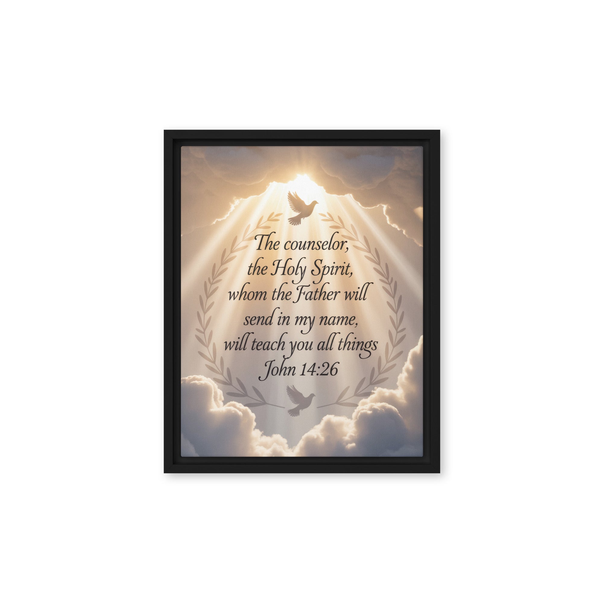 John 14:26 Bible Verse Counselor Framed Canvas Black 11″×14″