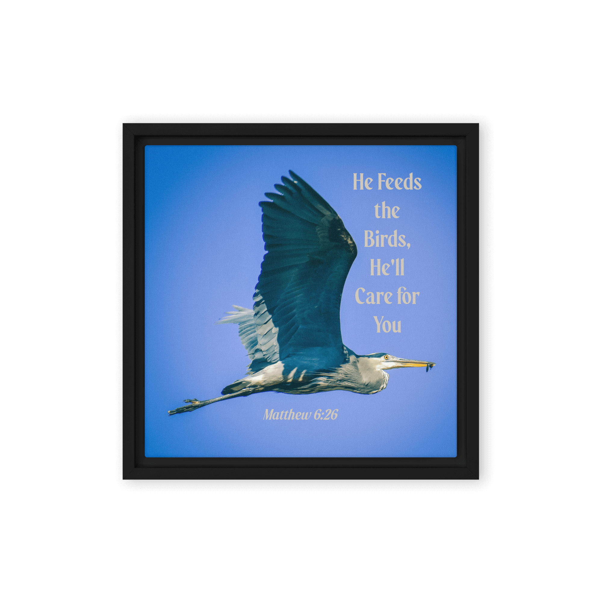 Matt 6:26, Graceful Heron, He'll Care for You Framed Canvas