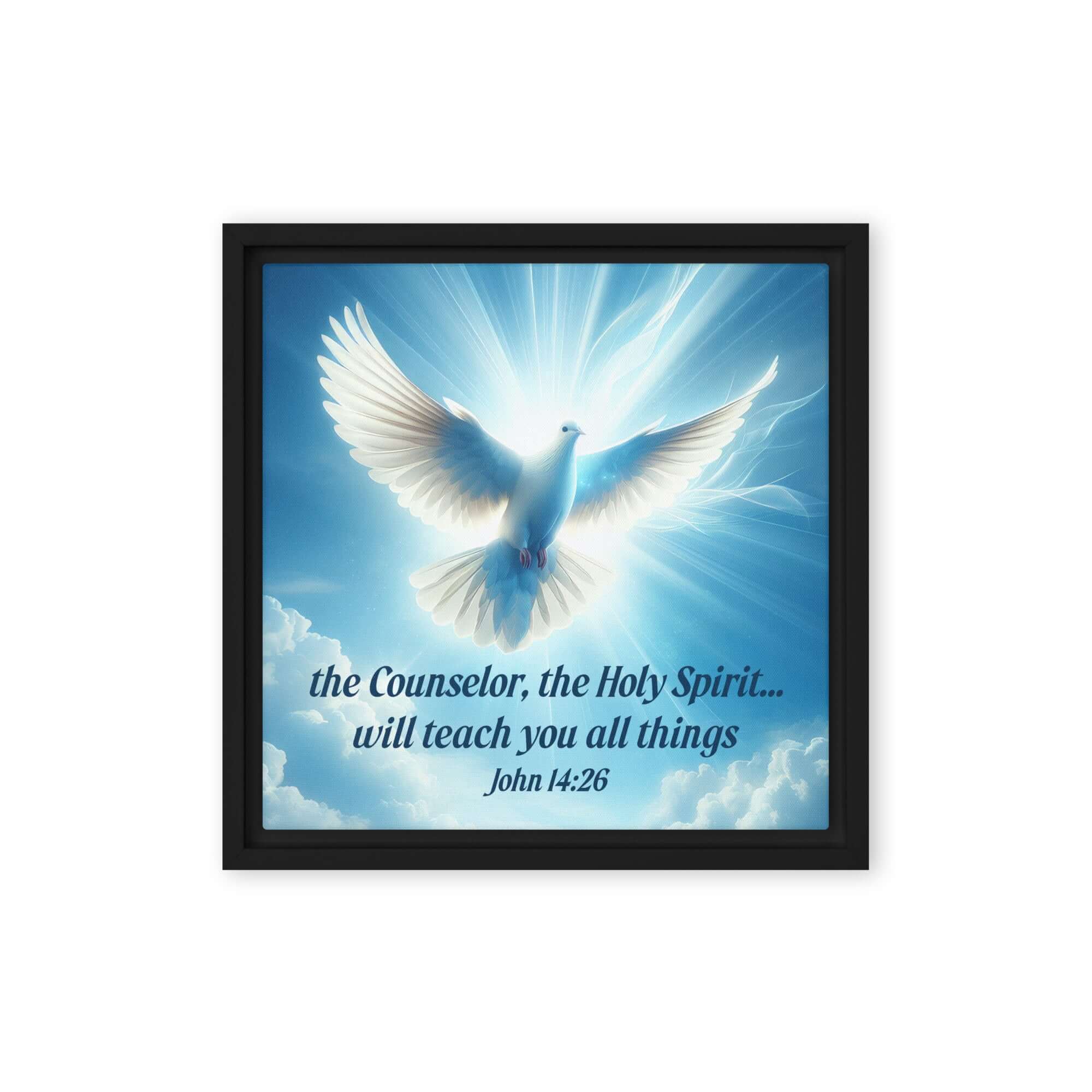 John 14:26 - Bible Verse, Holy Spirit Dove Framed Canvas