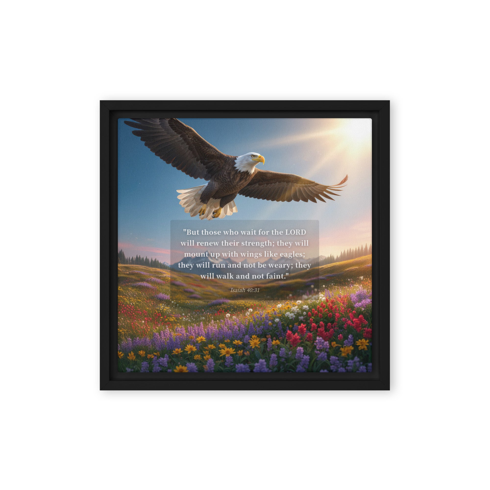 Isaiah 40:31 Bible Verse Who Wait Framed Canvas Black 12″×12″