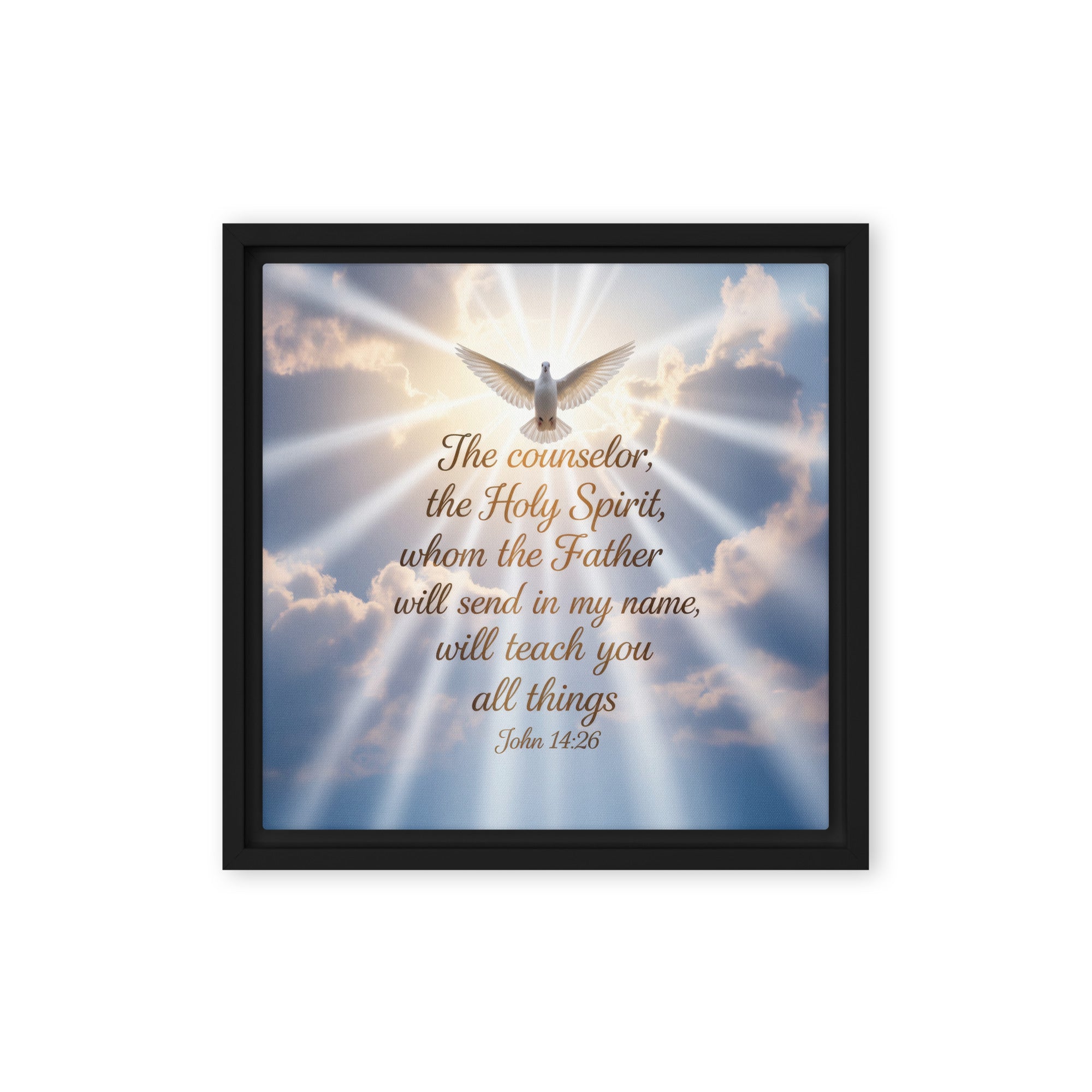John 14:26 Bible Verse Father Framed Canvas Black 12″×12″