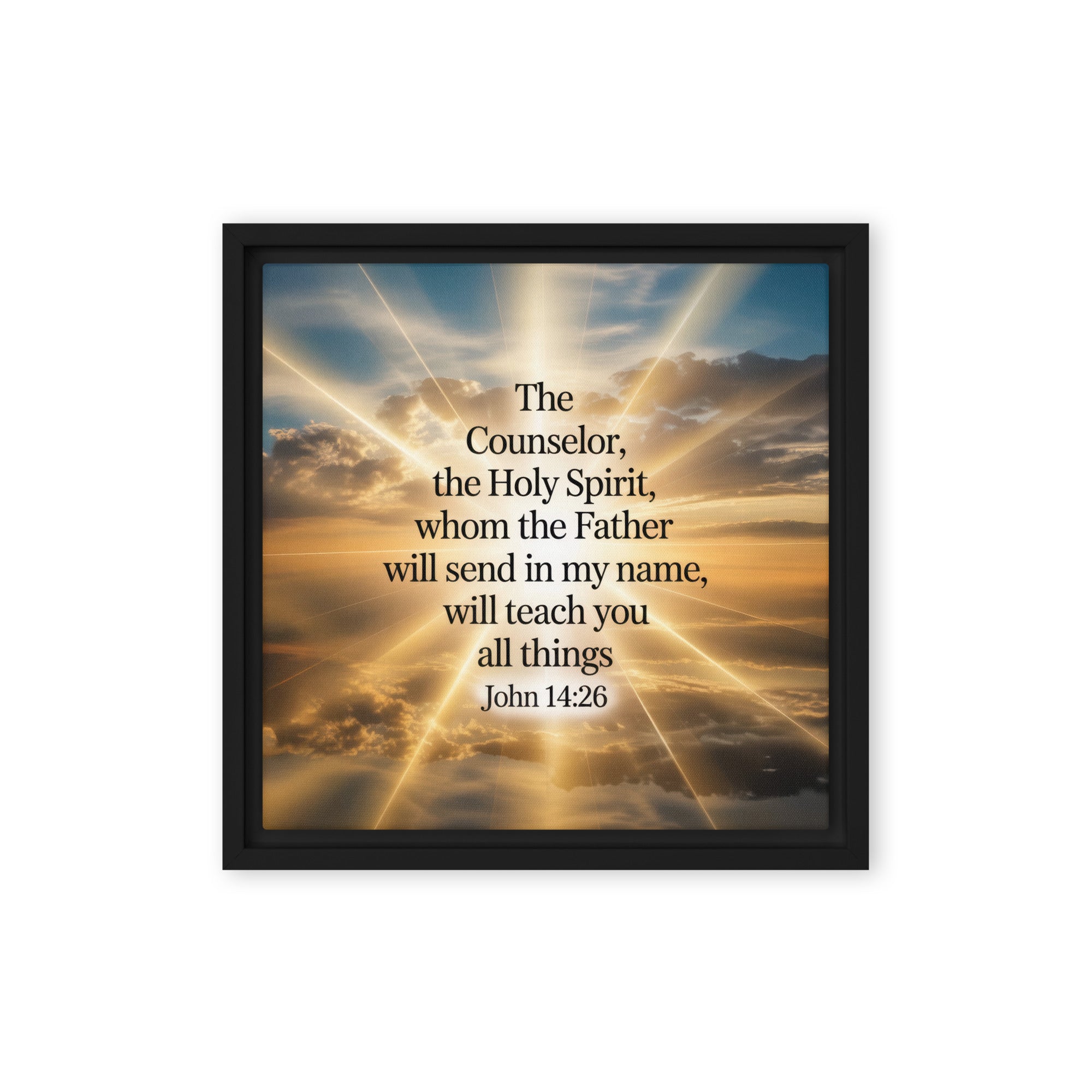 John 14:26 Bible Verse will send Framed Canvas Black 12″×12″