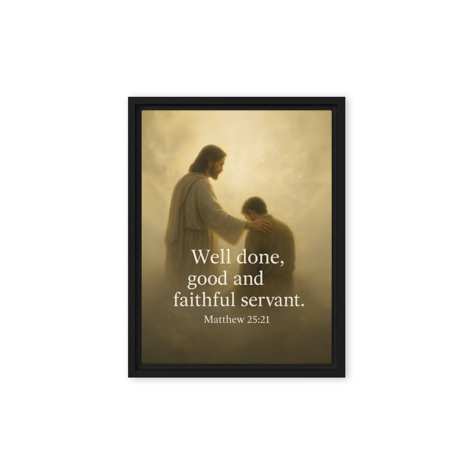 Matthew 25:21 Bible Verse Well Done Framed Canvas Black 12″×16″