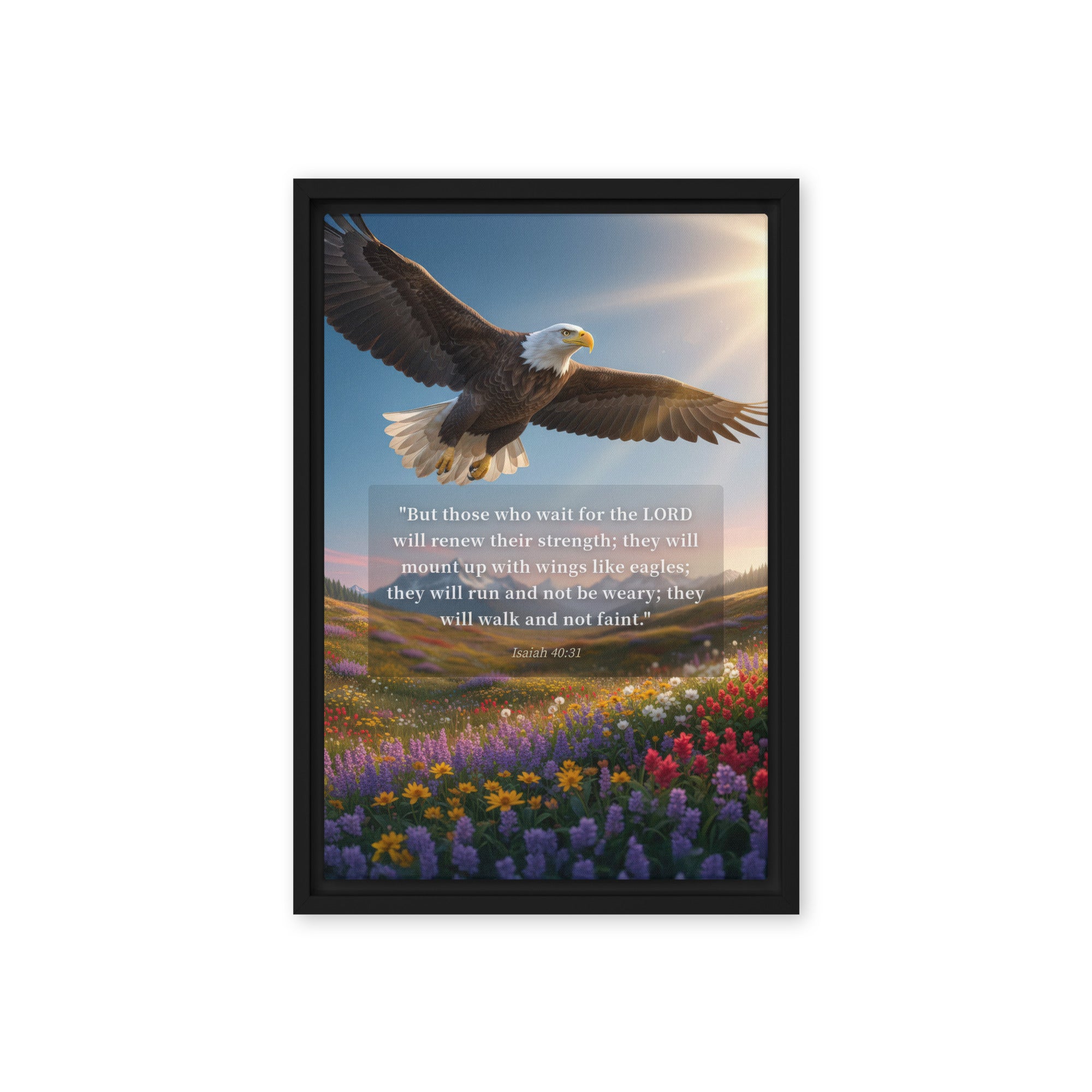 Isaiah 40:31 Bible Verse Who Wait Framed Canvas Black 12″×18″