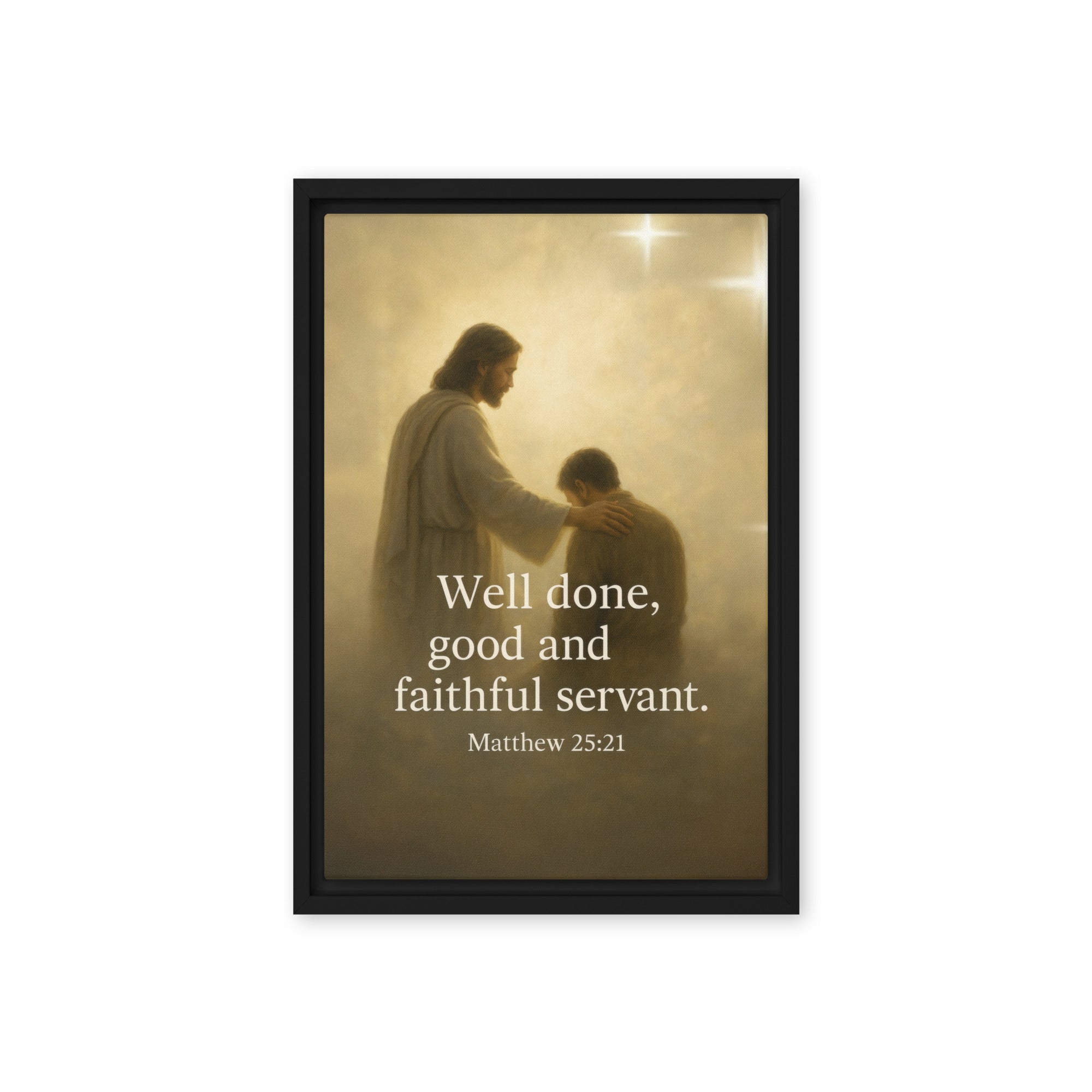 Matthew 25:21 Bible Verse Well Done Framed Canvas Black 12″×18″