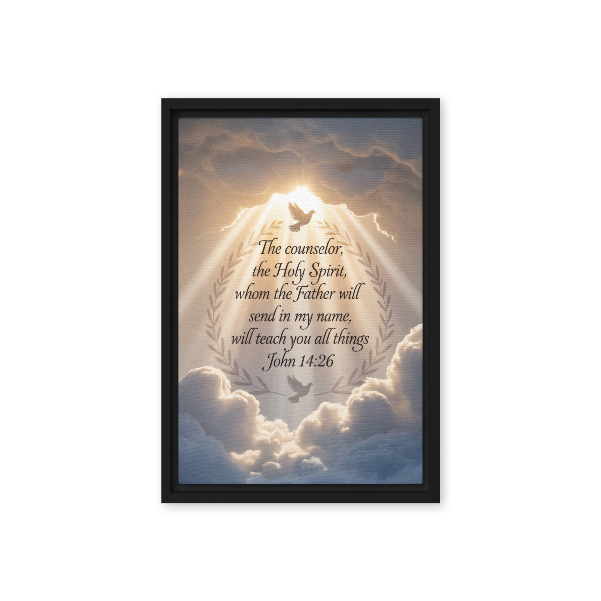John 14:26 Bible Verse Counselor Framed Canvas Black 12″×18″