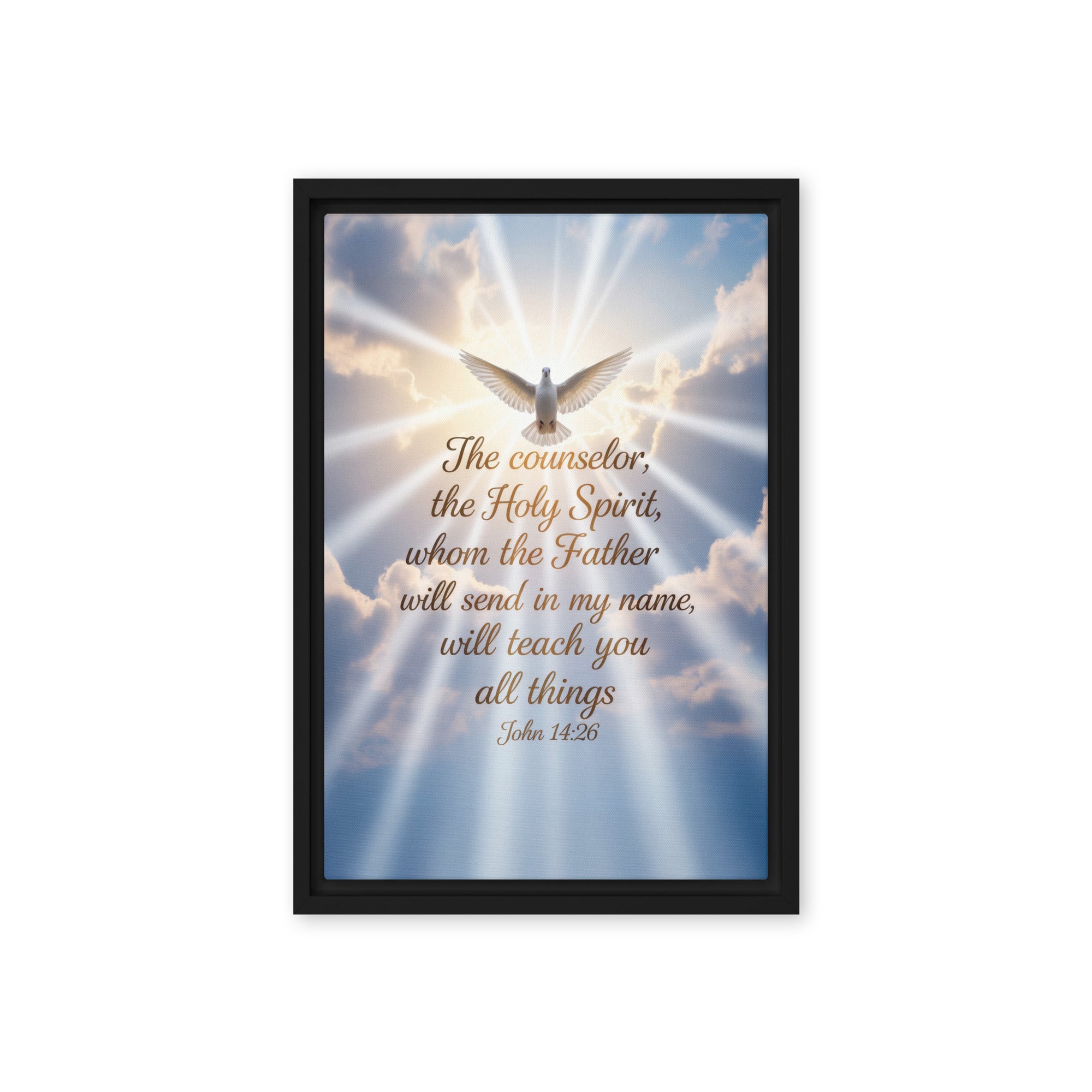 John 14:26 Bible Verse Father Framed Canvas Black 12″×18″