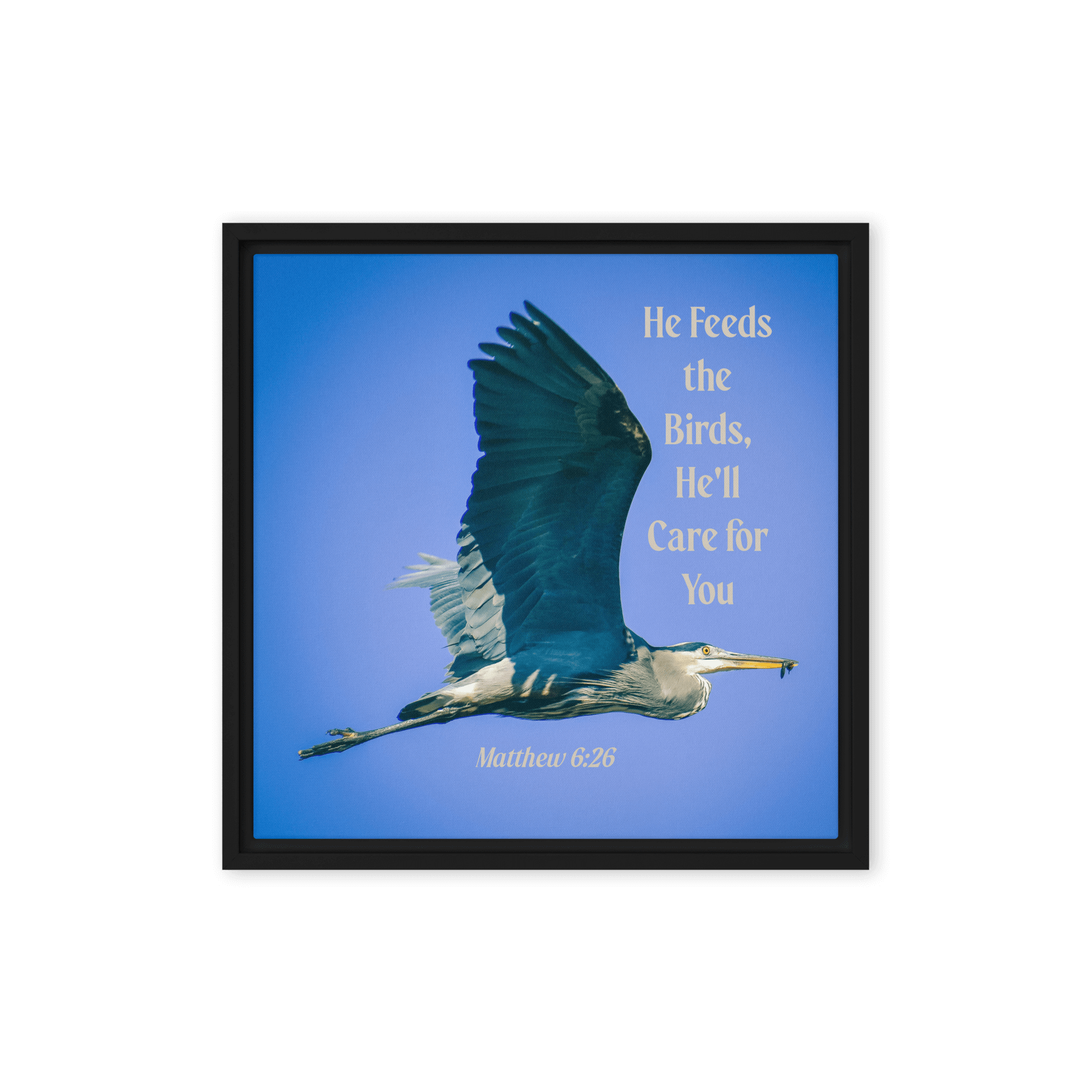 Matt 6:26, Graceful Heron, He'll Care for You Framed Canvas