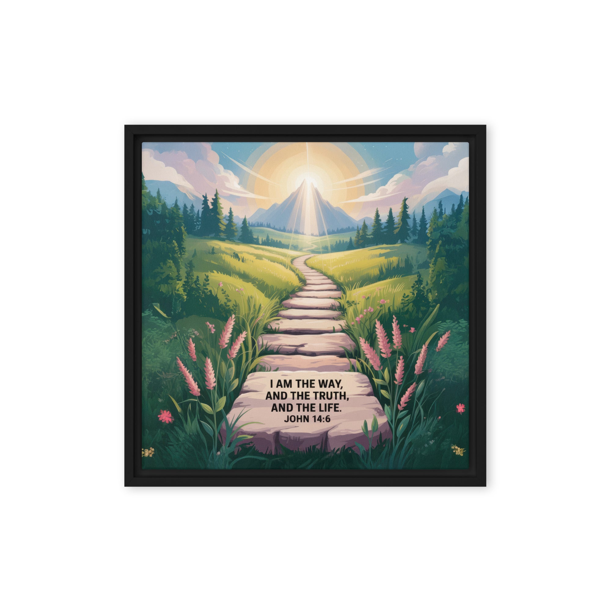 John 14:6 Bible Verse The Truth Framed Canvas Black 16″×16″