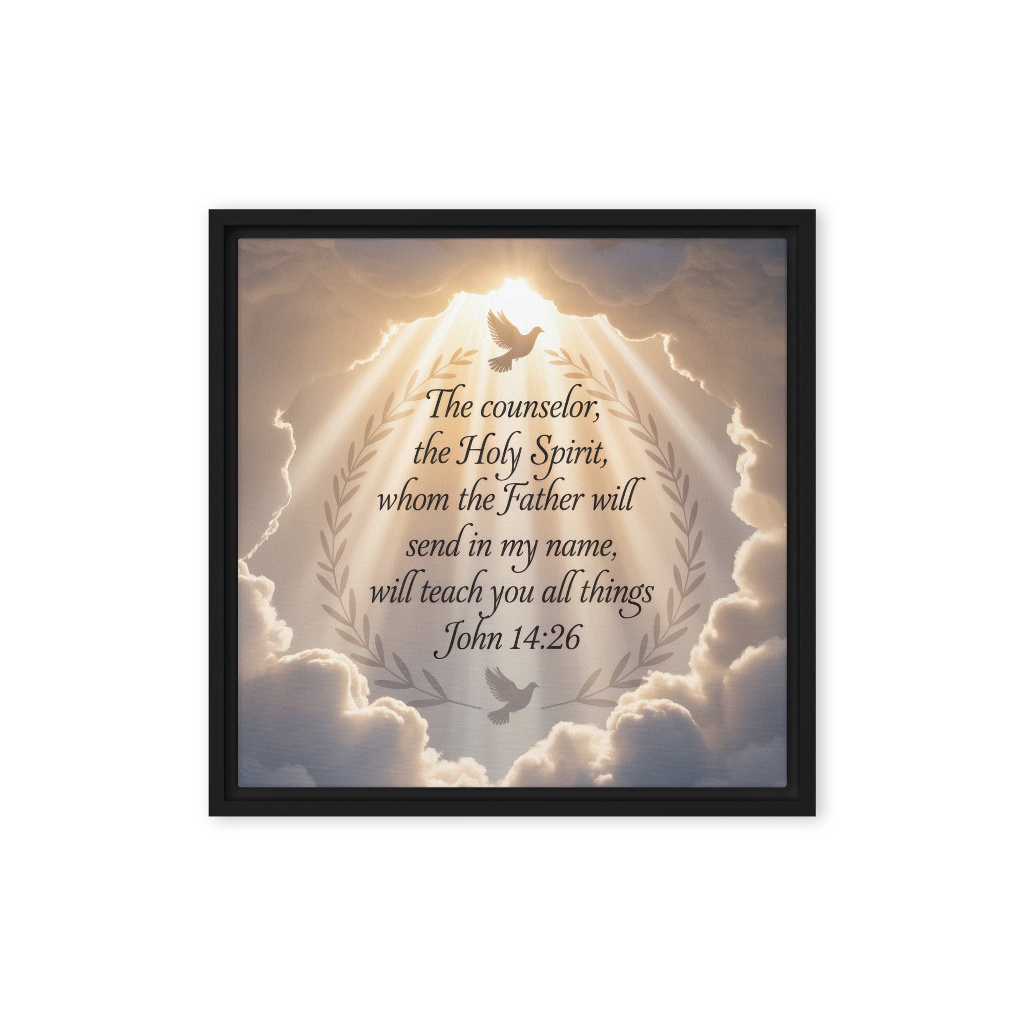 John 14:26 Bible Verse Counselor Framed Canvas Black 16″×16″