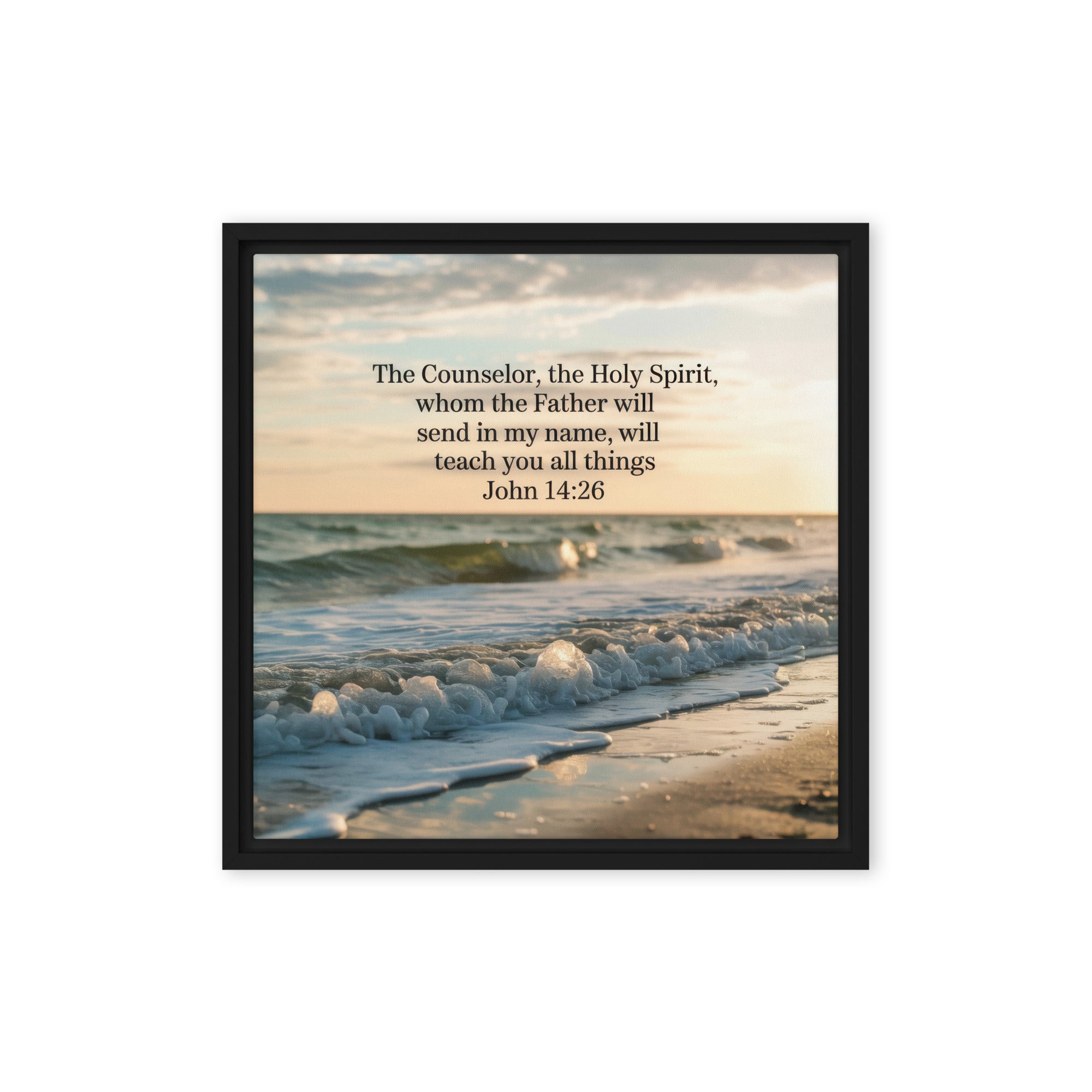 John 14:26 Bible Verse You All Framed Canvas Black 16″×16″