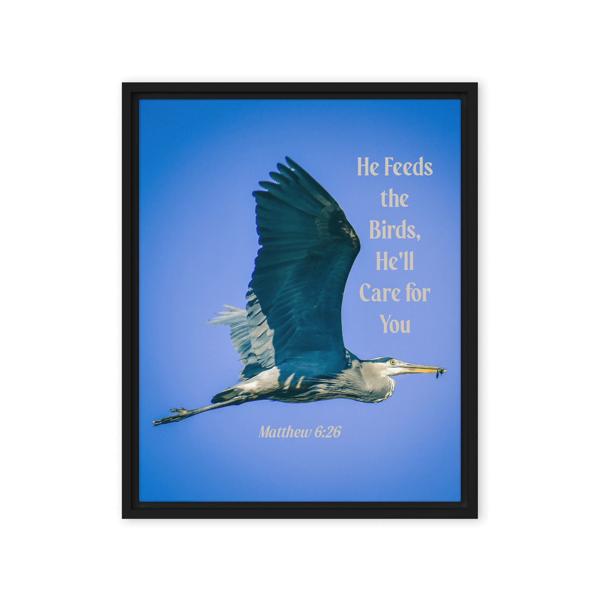 Matt 6:26, Graceful Heron, He'll Care for You Framed Canvas