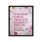 Romans 5:8 - Bible Verse, Christ Died for Us Framed Canvas