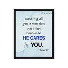 1 Pet 5:7 - Bible Verse, casting all your worries on Him Framed Canvas