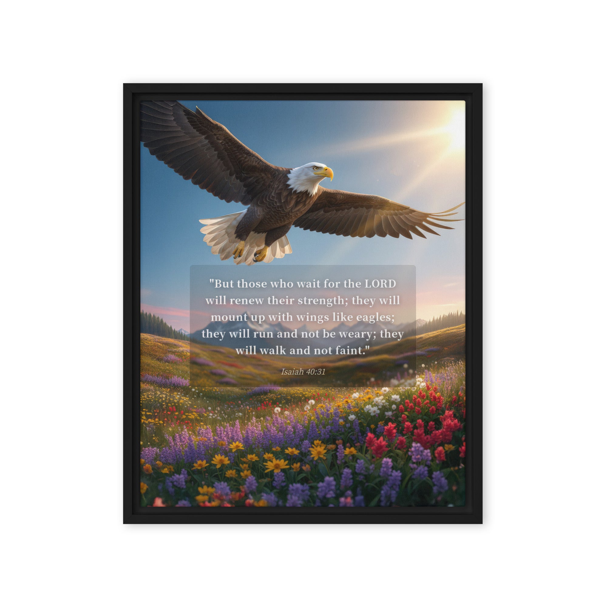 Isaiah 40:31 Bible Verse Who Wait Framed Canvas Black 16″×20″