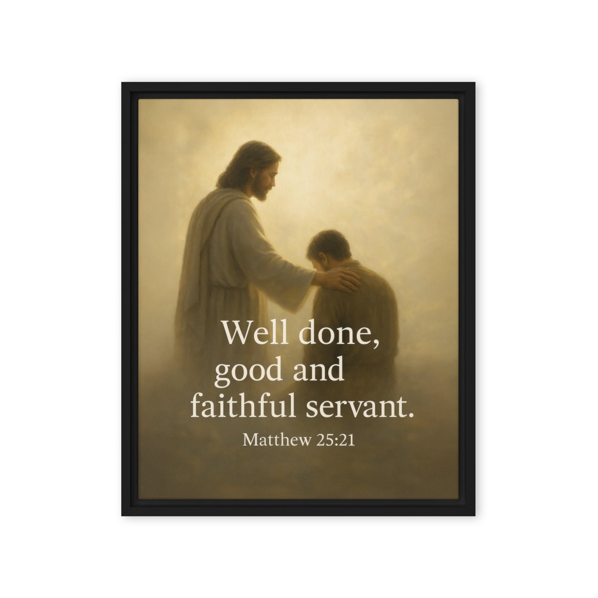 Matthew 25:21 Bible Verse Well Done Framed Canvas Black 16″×20″