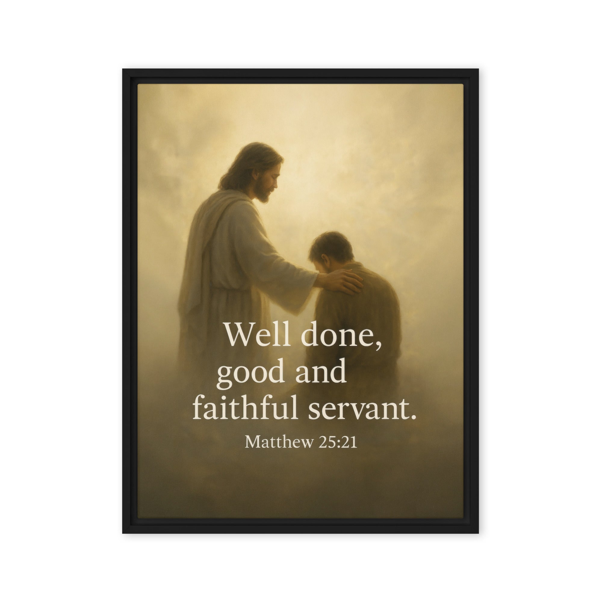 Matthew 25:21 Bible Verse Well Done Framed Canvas Black 18″×24″