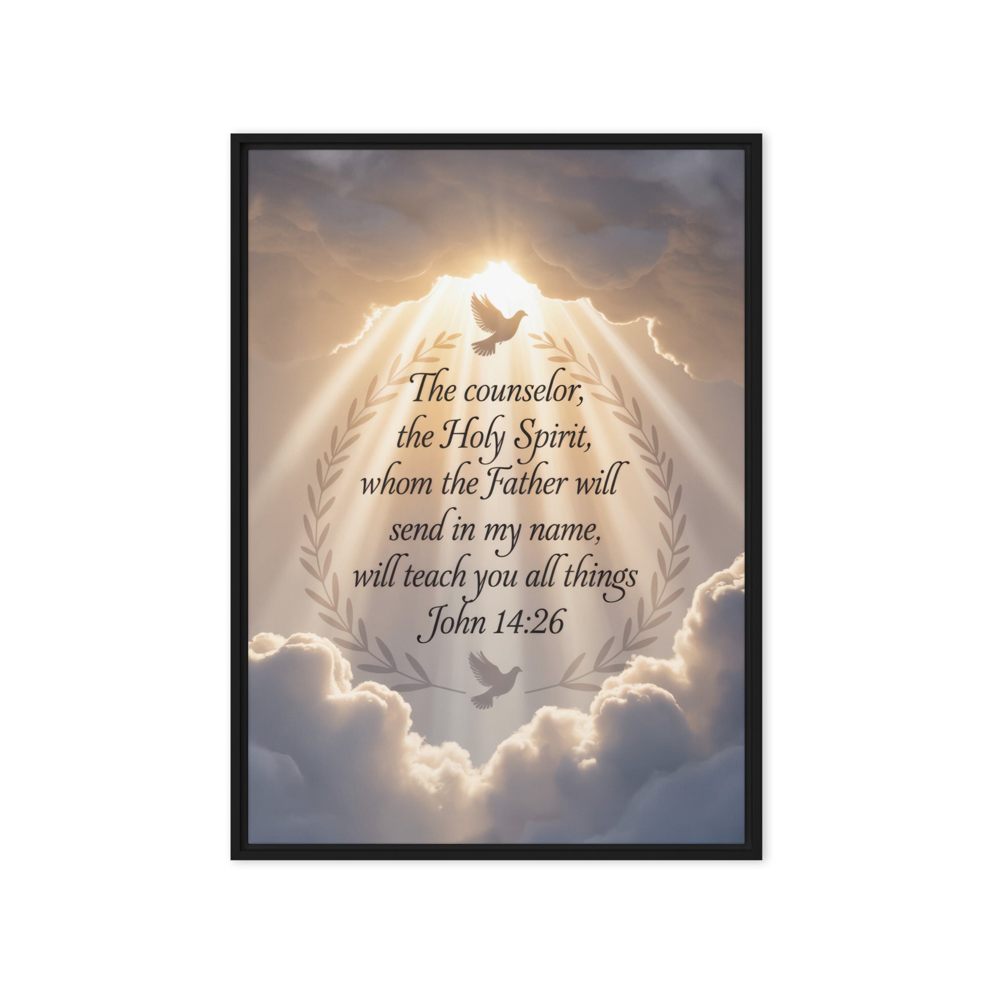 John 14:26 Bible Verse Counselor Framed Canvas Black 20″×28″