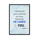 1 Pet 5:7 - Bible Verse, casting all your worries on Him Framed Canvas