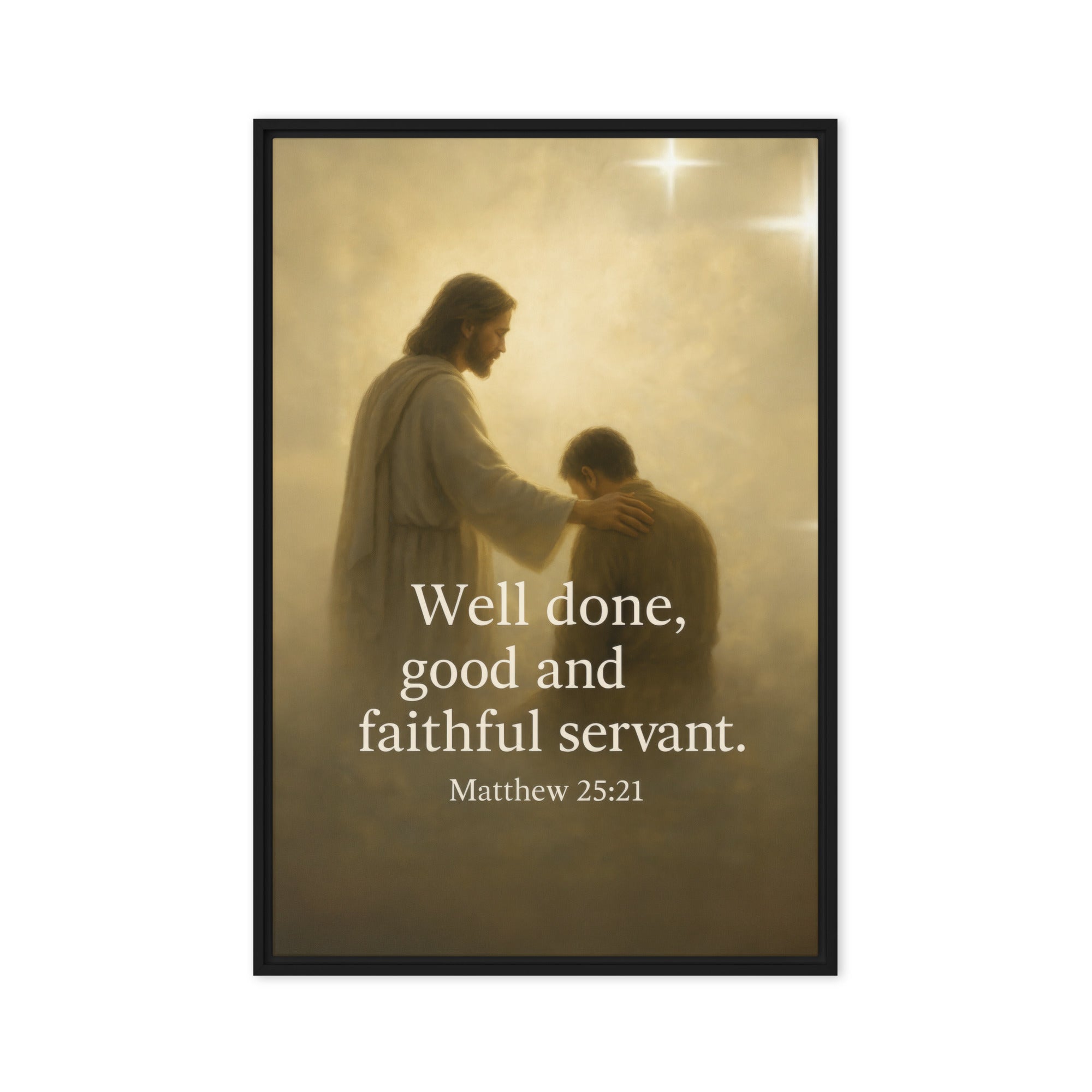 Matthew 25:21 Bible Verse Well Done Framed Canvas Black 20″×30″